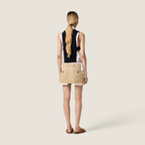 Tan skirt, full body view