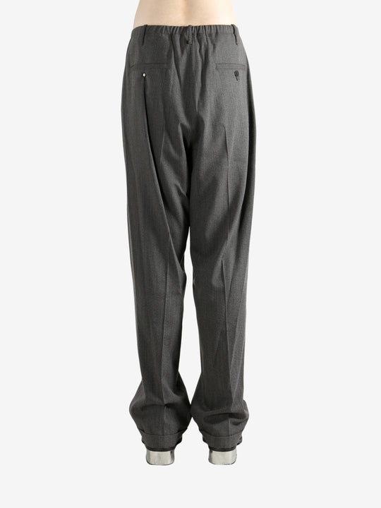 Grey pants worn by a person, showing the pants fit