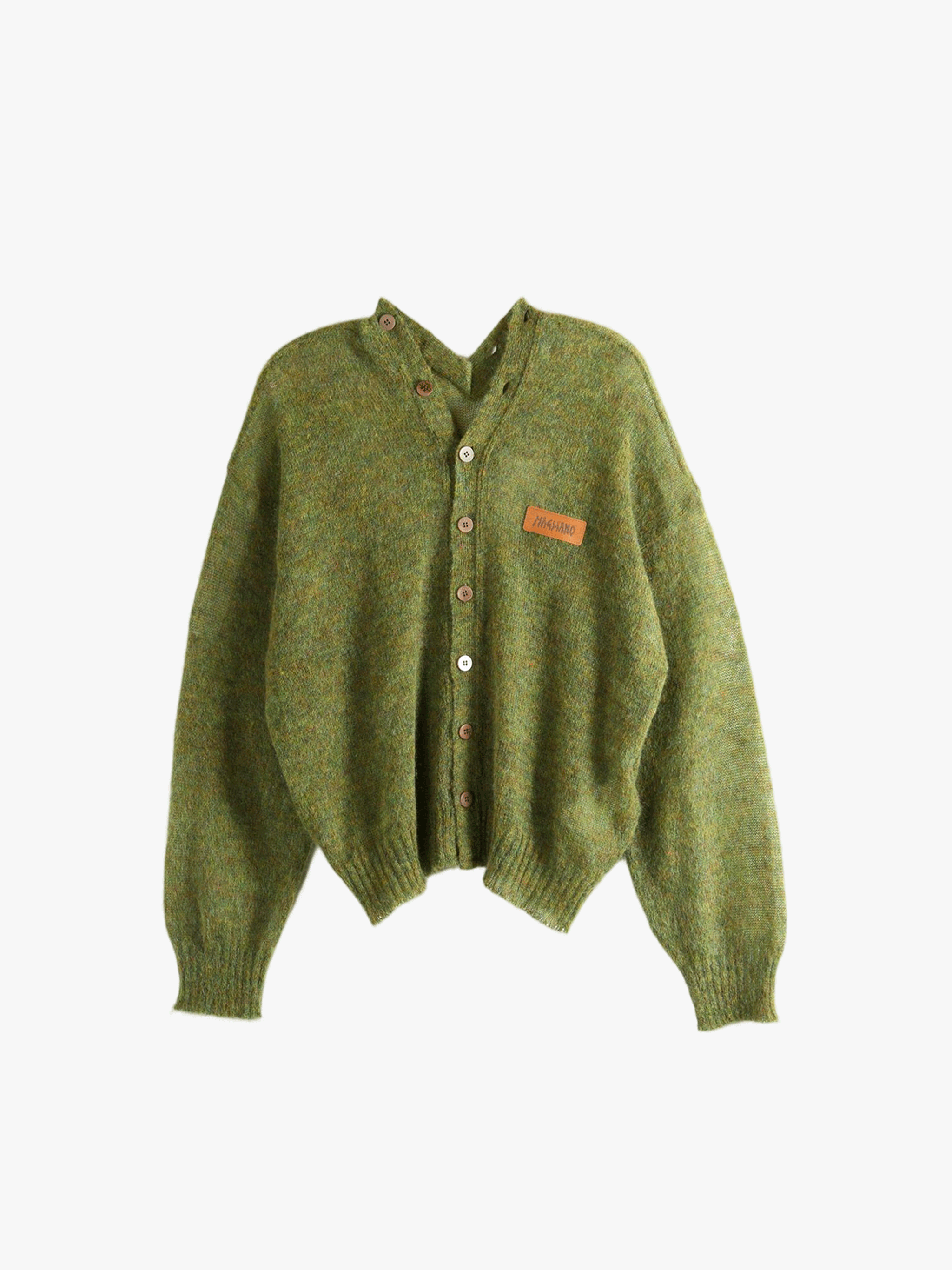 Green cardigan, front view