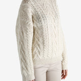 White knitwear worn by a person, showing theknitwear's fit