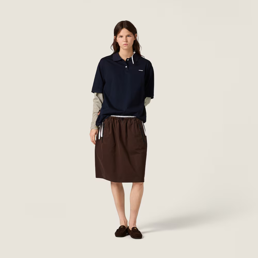 Navy shirt, full body view