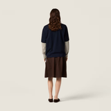 Navy shirt, full body view