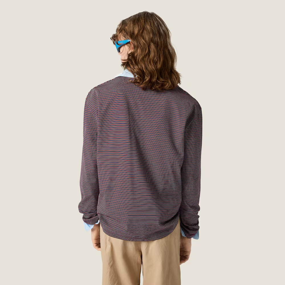 Navy top, full body view