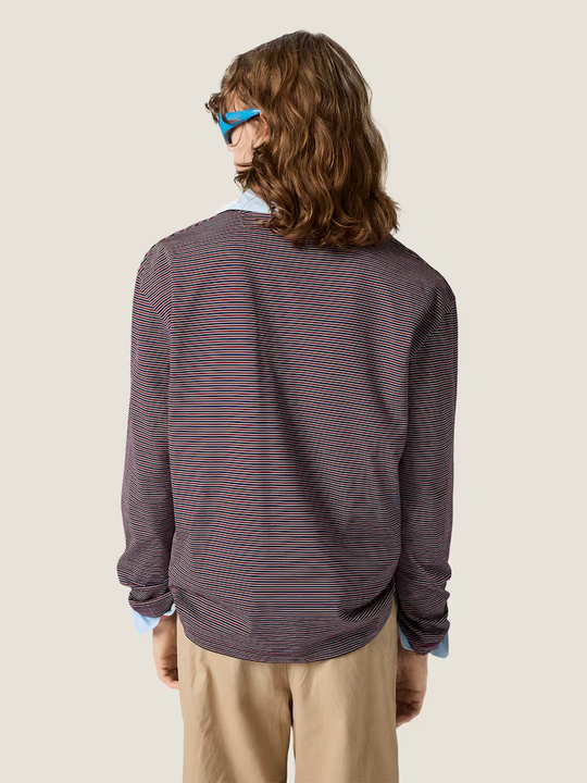 Navy top, full body view
