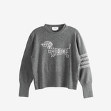 THOM BROWNE - Men 4 Bar Stripe Holiday Hector Intarsia Jacquard Classic Crew Neck Pullover In Merino Wool