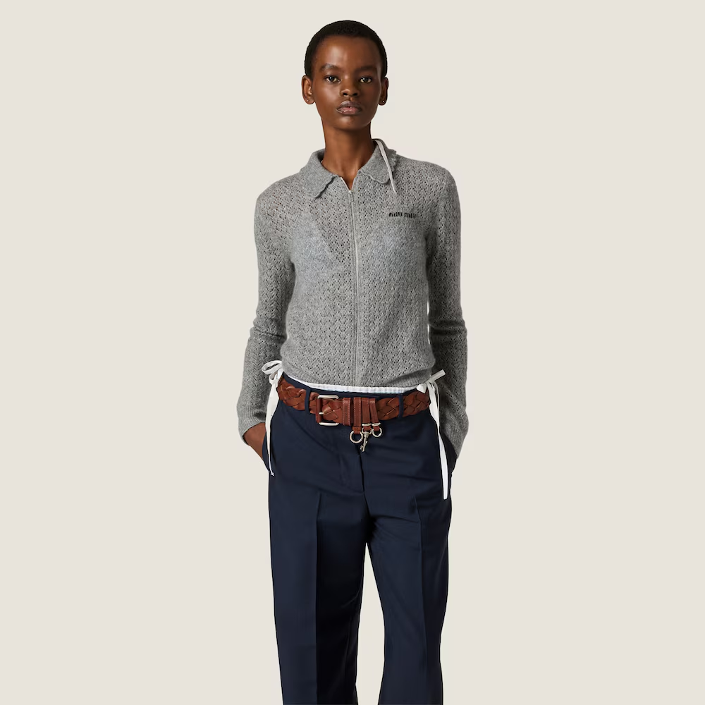 Grey knitwear, full body view