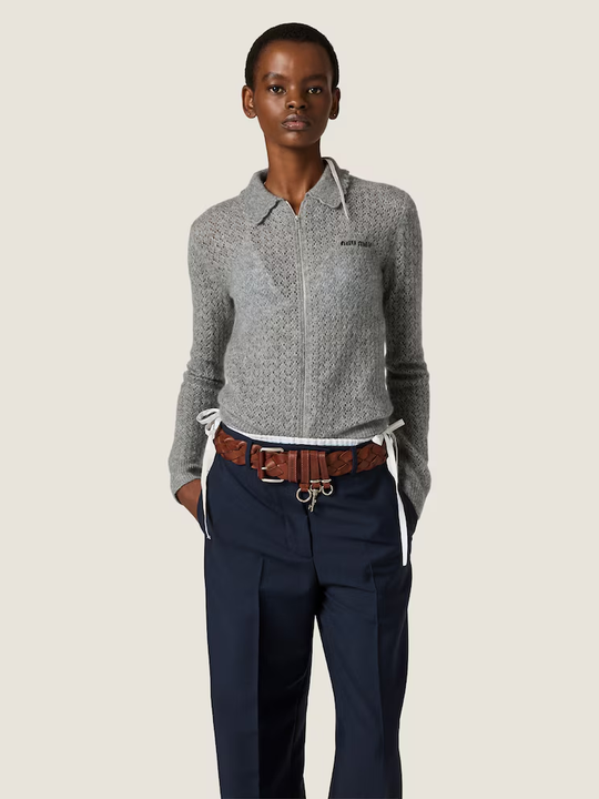 Grey knitwear, full body view