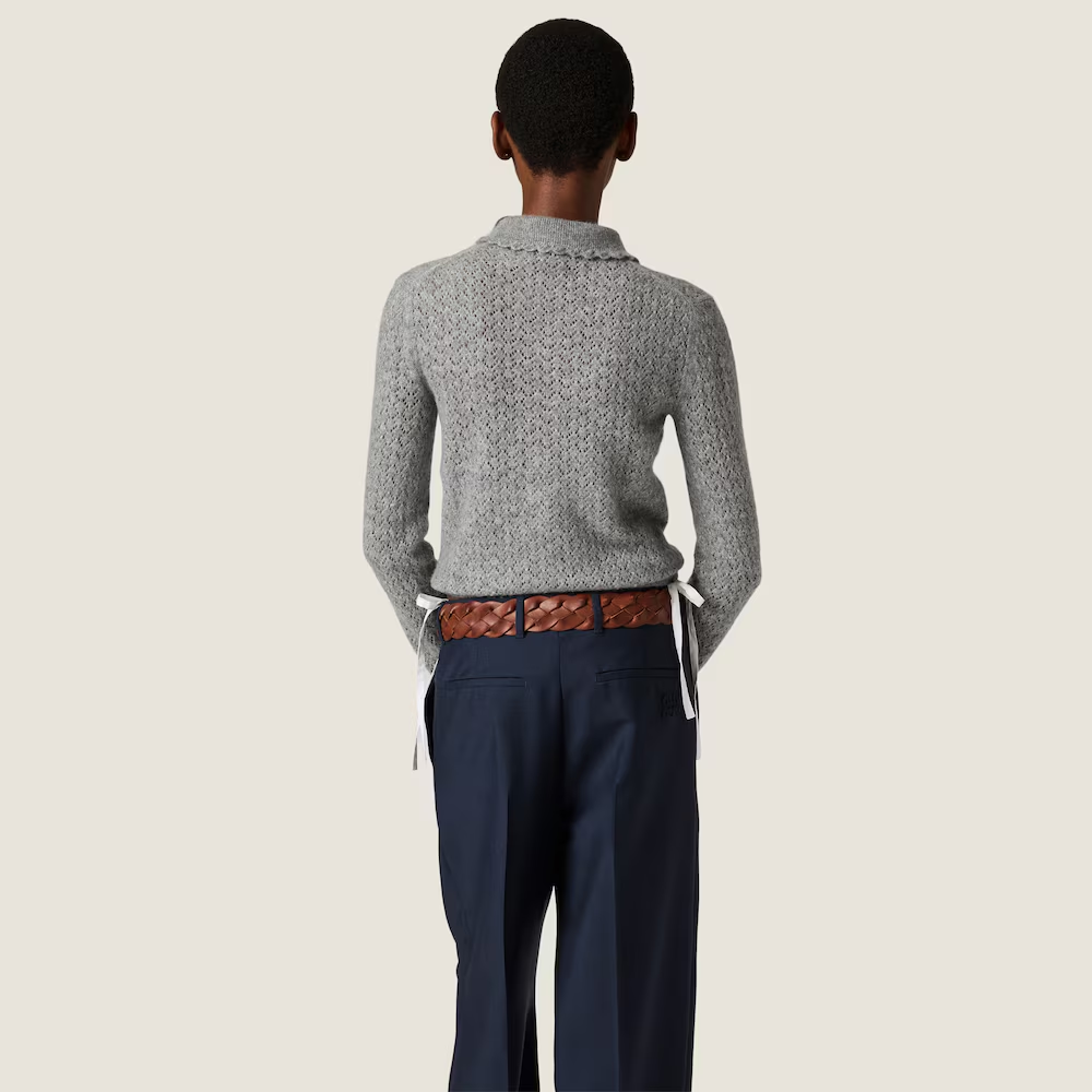 Grey knitwear, full body view