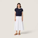 Navy shirt, full body view