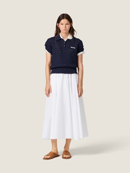 Navy shirt, full body view