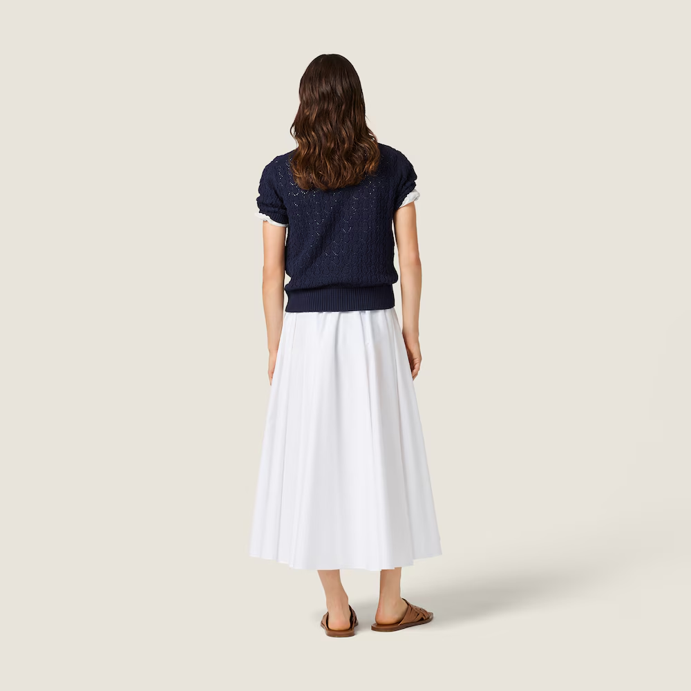Navy shirt, full body view