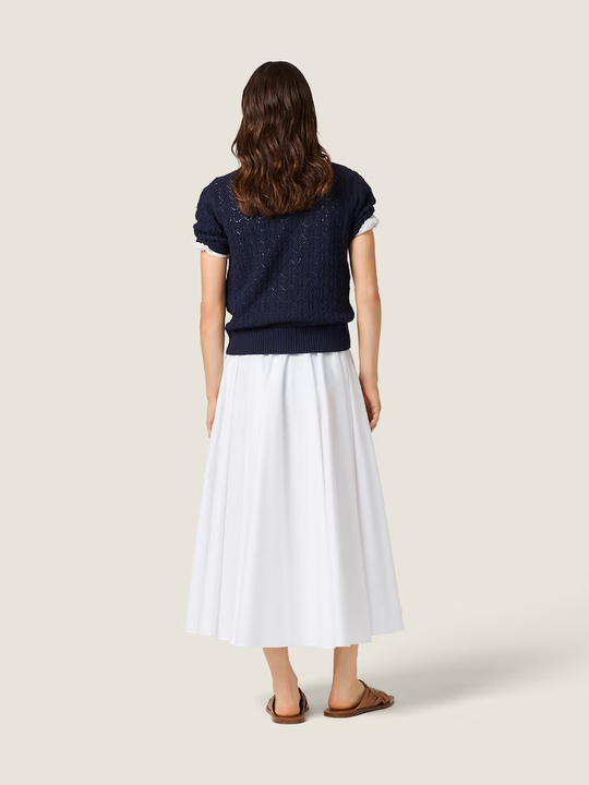 Navy shirt, full body view