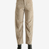 Brown pants worn by a person, showing the pants fit