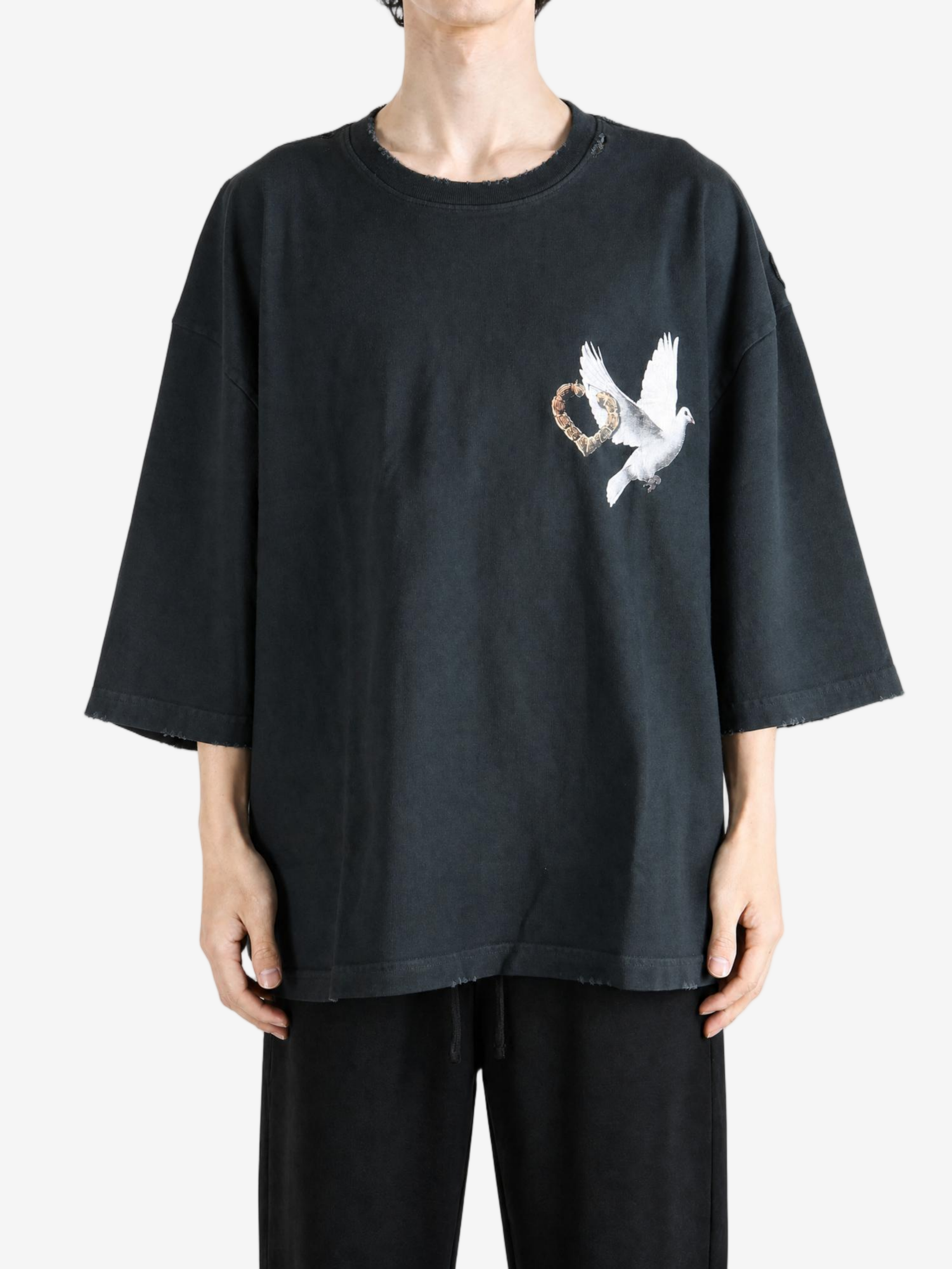 Black t-shirt, full body view