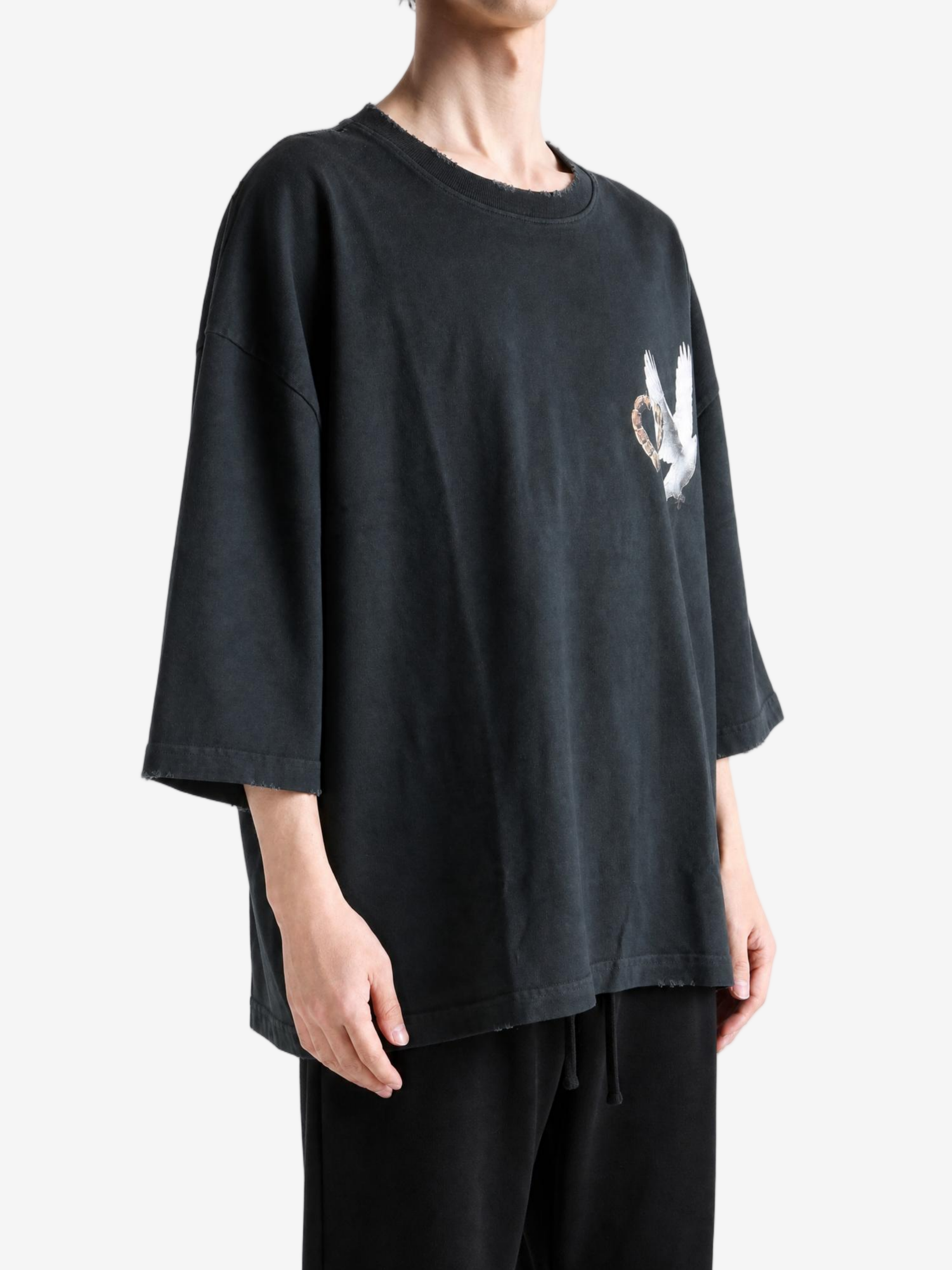 Black t-shirt, full body view