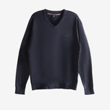 Navy sweater, front view