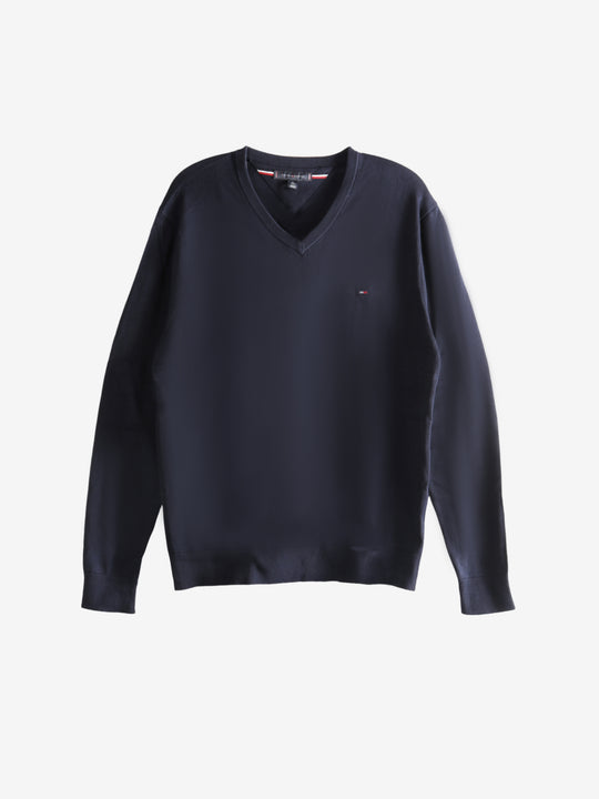 Navy sweater, front view