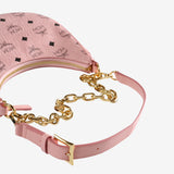 Close up of pink bag,showing texture of the leather fabric