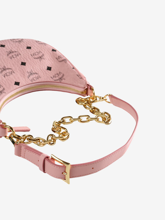 Close up of pink bag,showing texture of the leather fabric