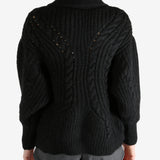 Black knitwear worn by a person, showing the knitwear fit