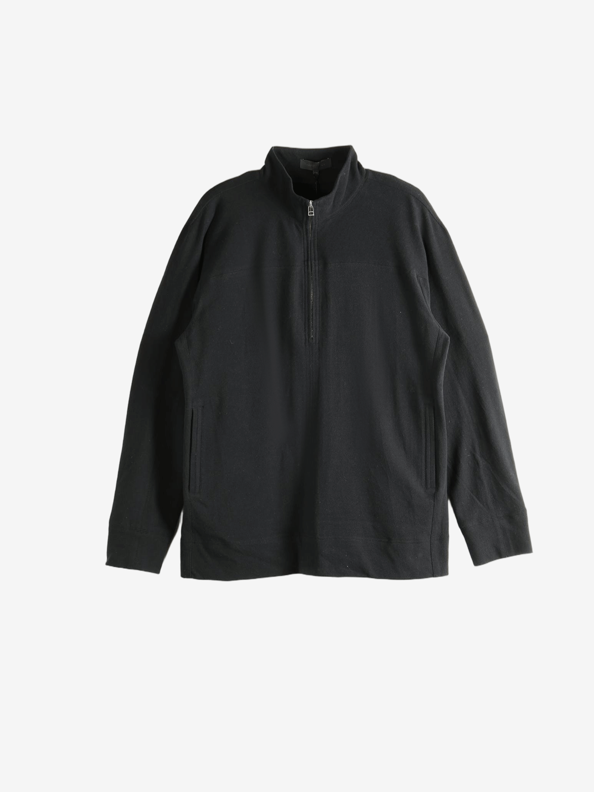 Black quarter-zip sweatshirt on a white background