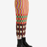 Colorful patterned skirt worn by a person, showing the skirt fit