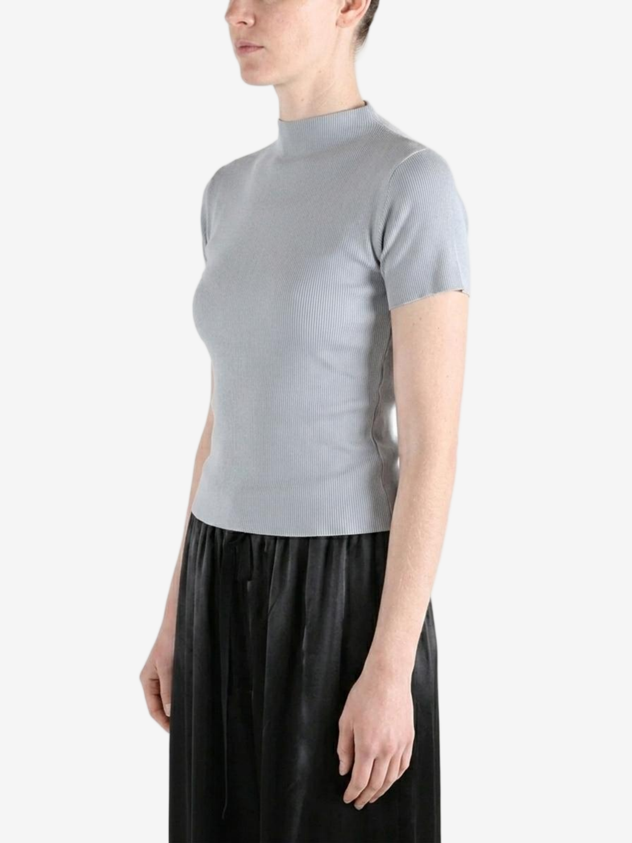 Grey t-shirt worn by a person, showing the t-shirt's fit