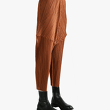 Brown pants worn by a person, showing the pants's fit