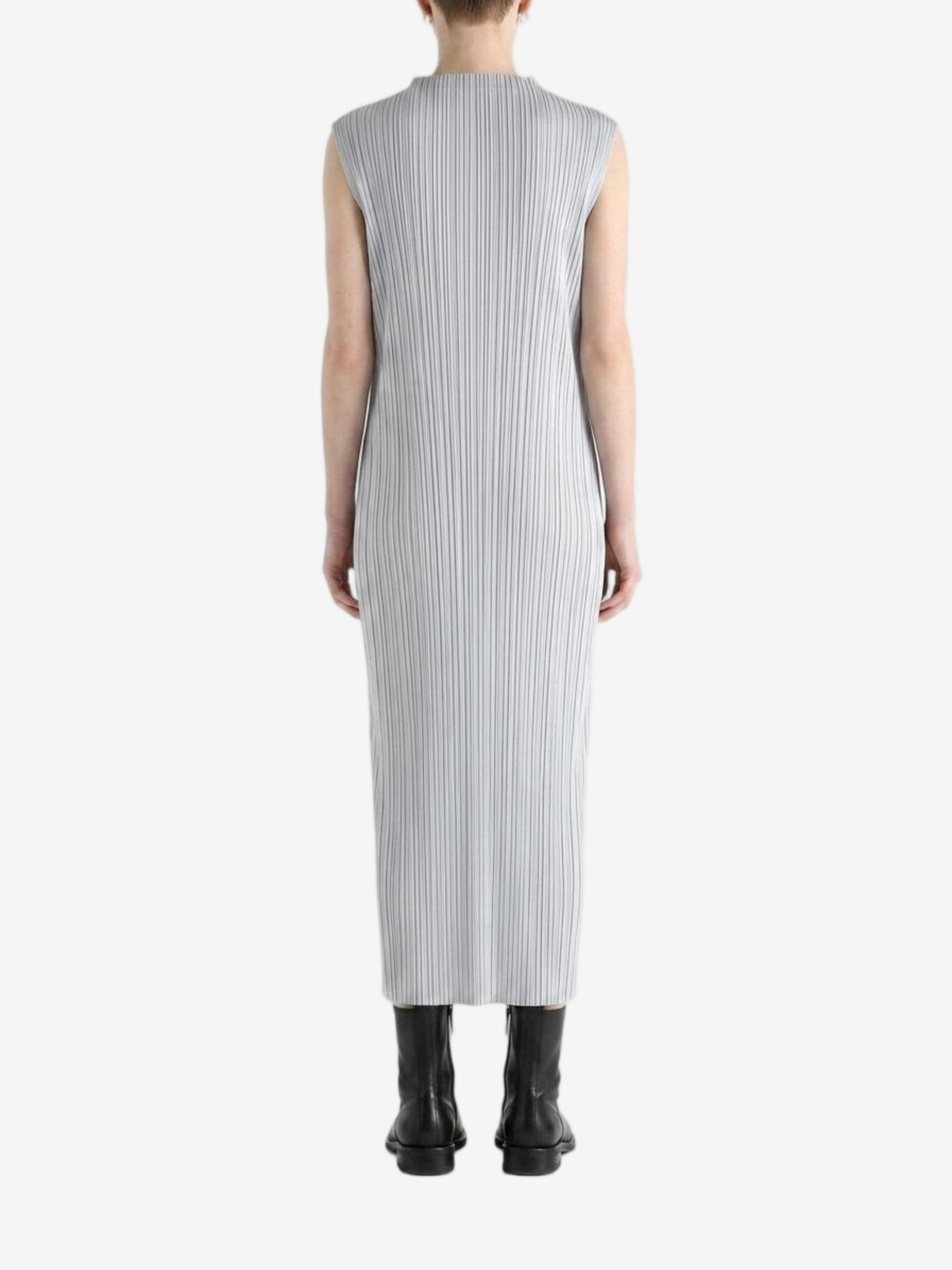 Grey dress worn by a person, back view