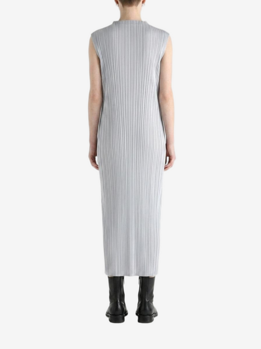 Grey dress worn by a person, back view