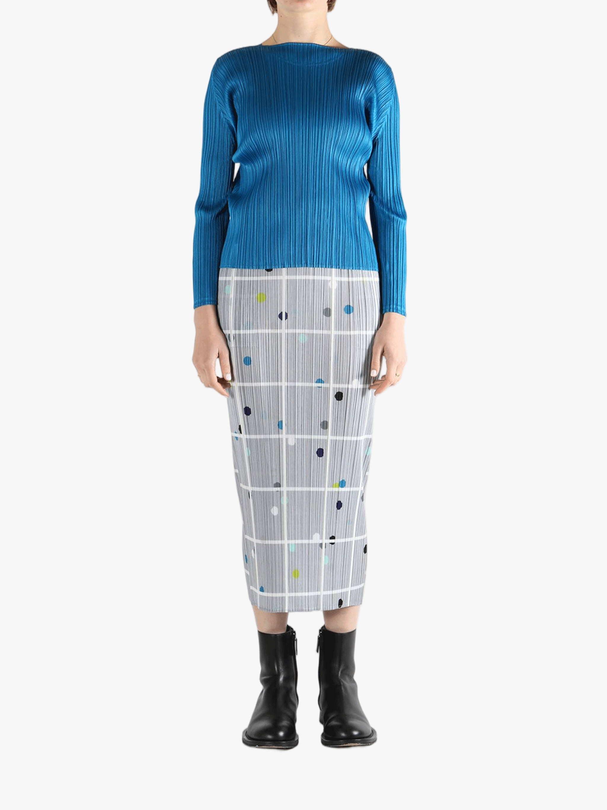 Blue top , full body view