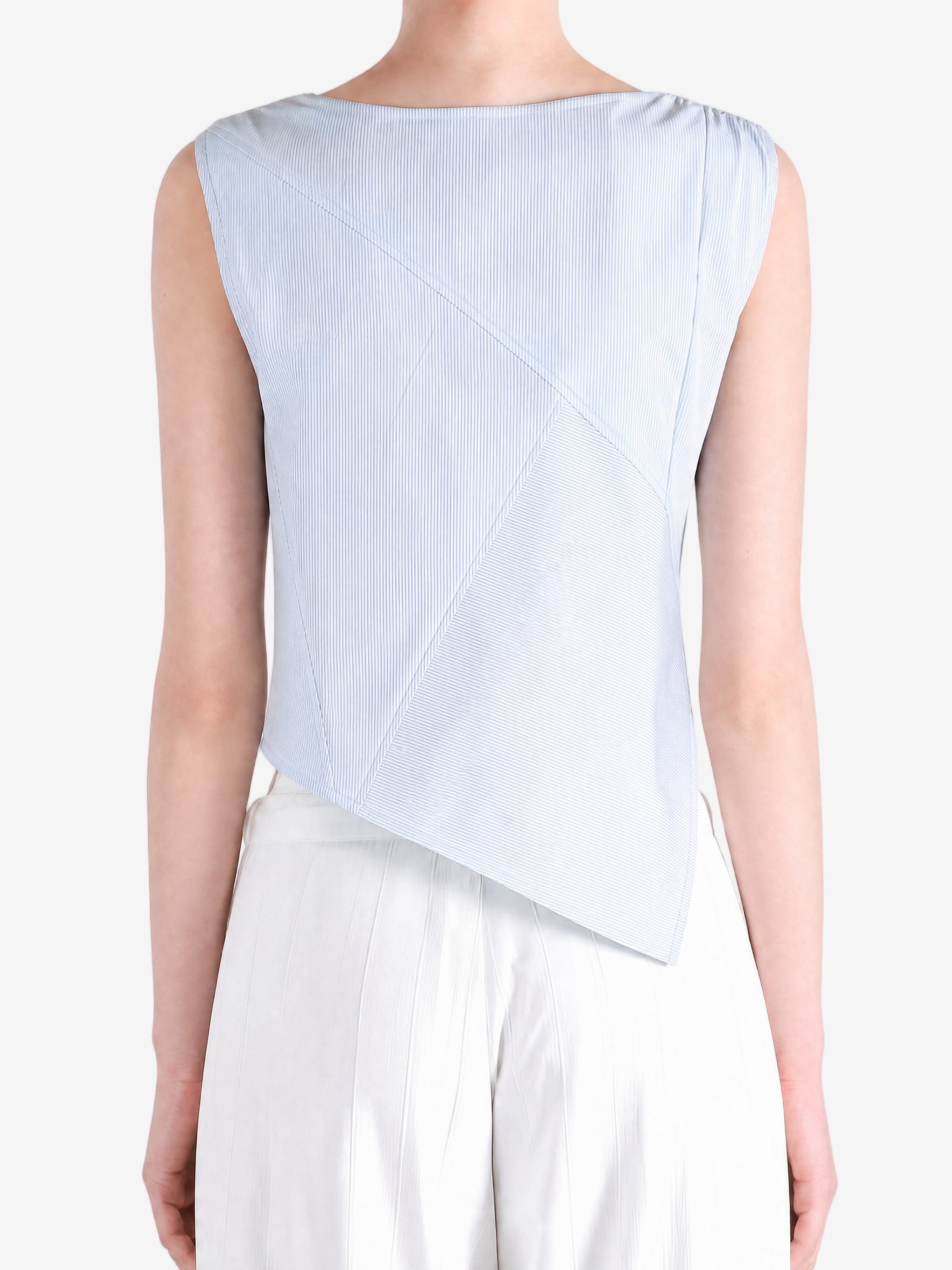 Blue top worn by a person, showing the top fit