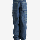 Blue pants worn by a person, showing the pants fit