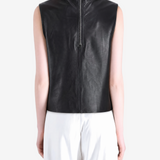 Black tops worn by a person, showing the  tops  fit