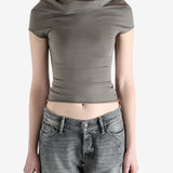 Grey t-shirts worn by a person, showing the t-shirt's fit