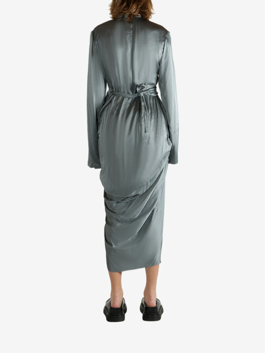 Grey dress worn by a person, showing the dreess' fit