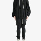 Black hoodies, full body view
