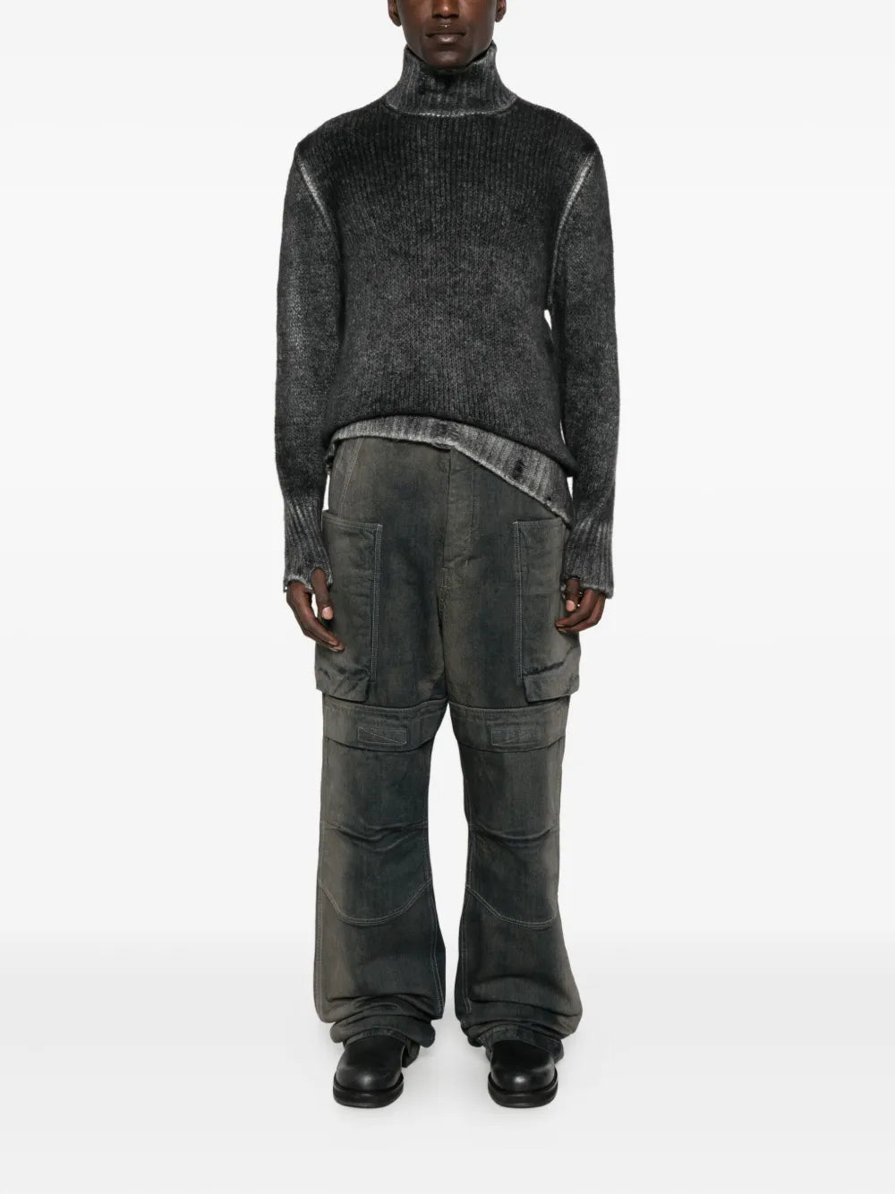 Grey jeans,full body view