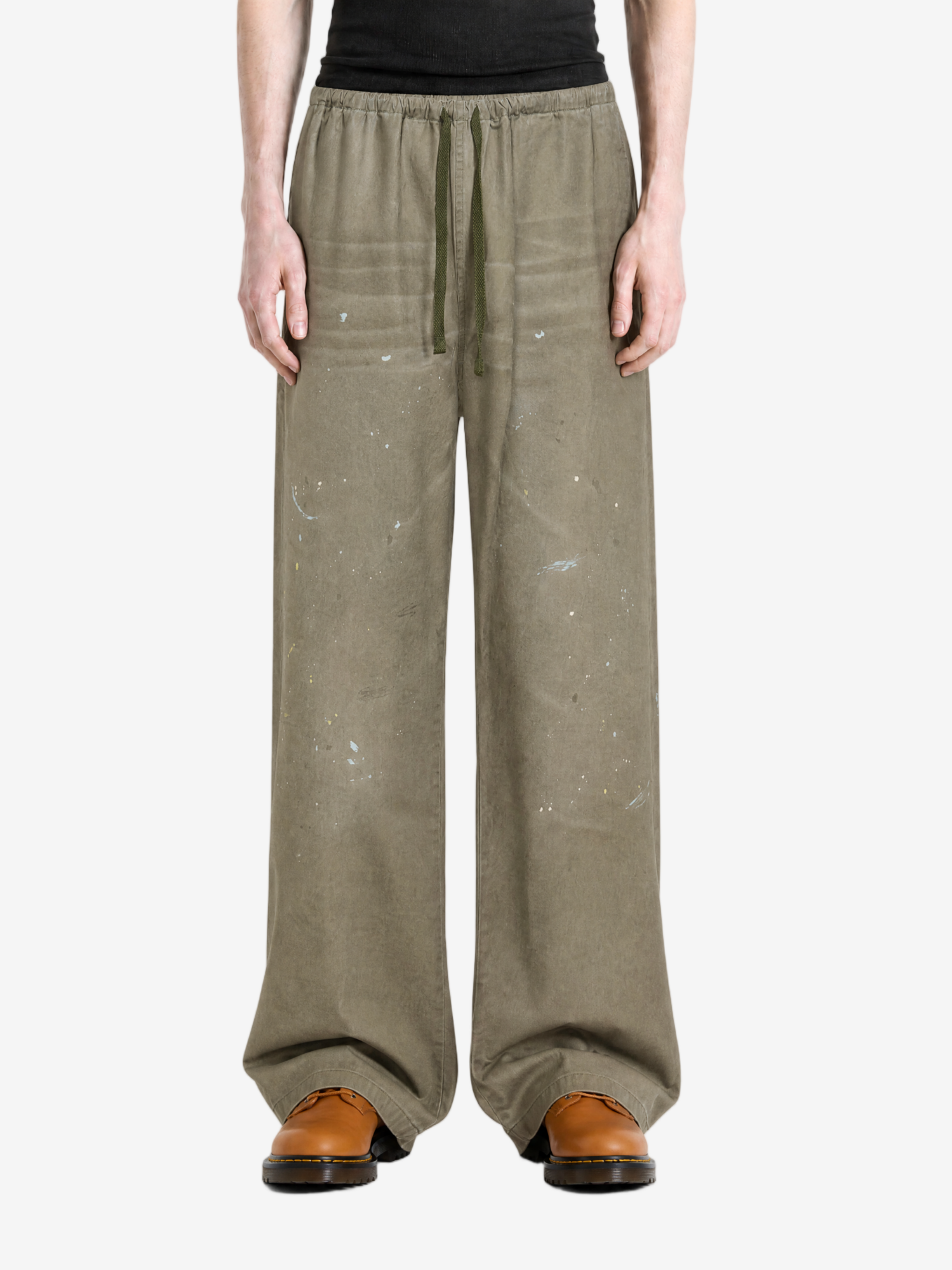 Green jeans, full body view