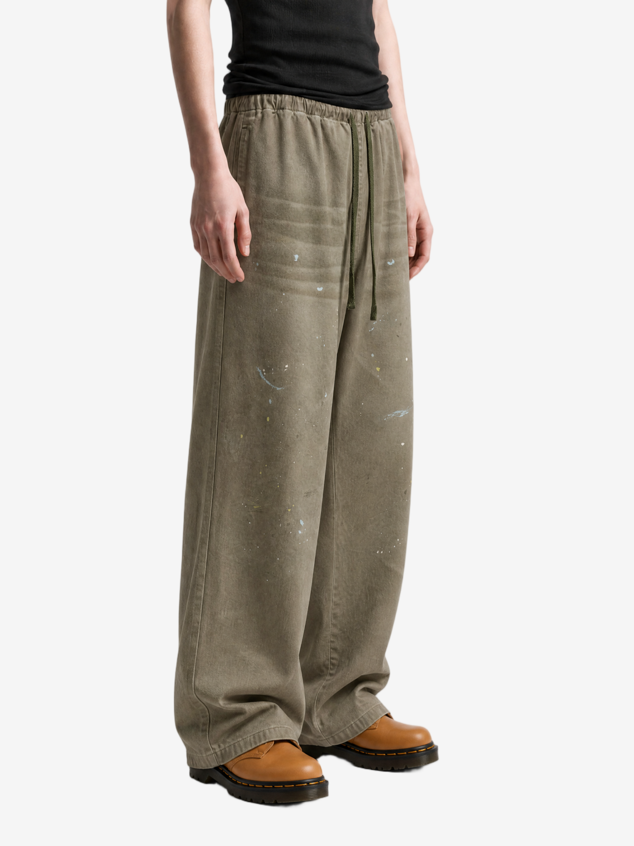 Green jeans, full body view