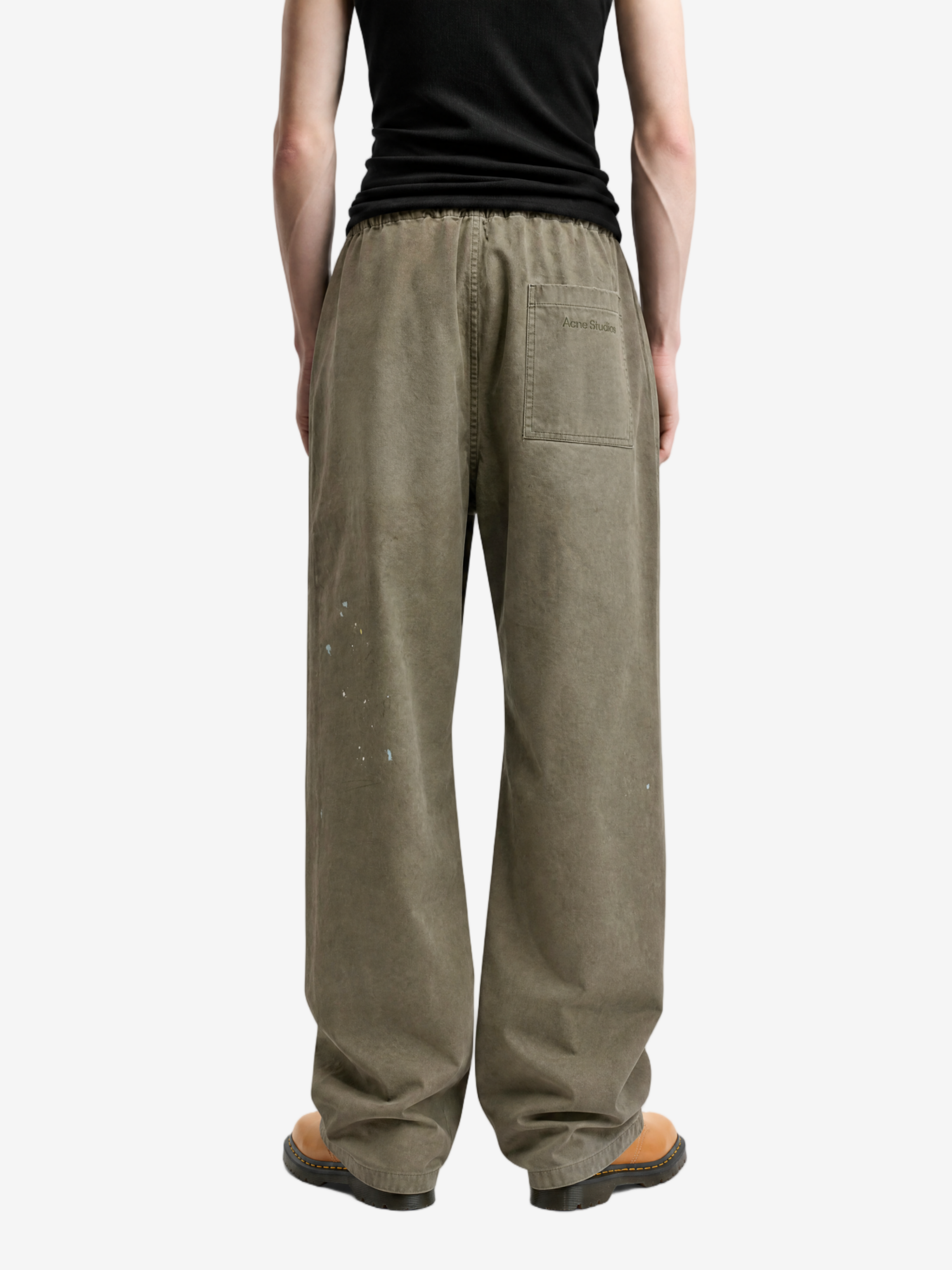 Green jeans, full body view