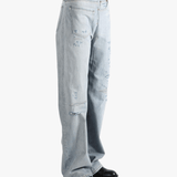 Blue jean  worn by a person, showing the jean 's fit