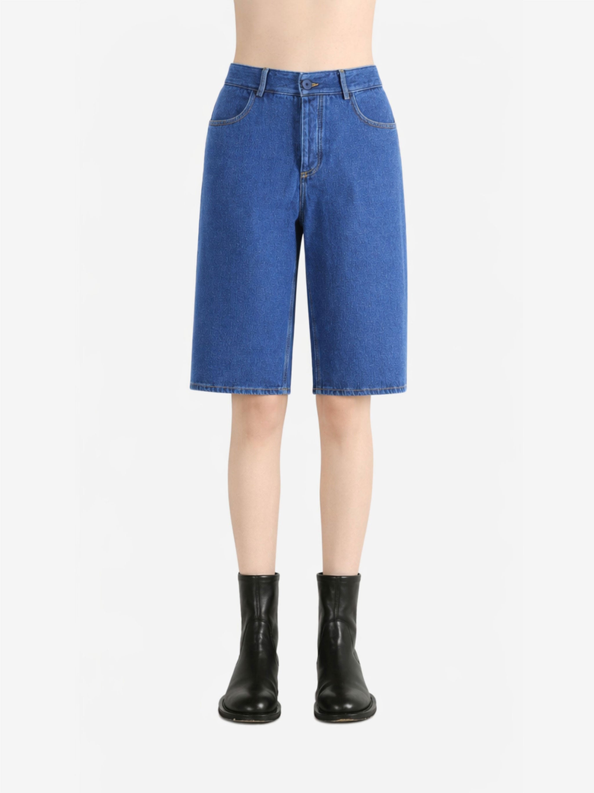 Blue shorts worn by a person, showing the shorts fit