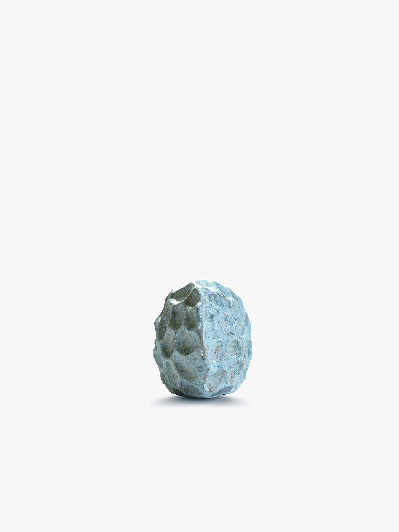 Ann Shure ceramic stone vase in azure glaze, side view showing rounded hand-built form.
