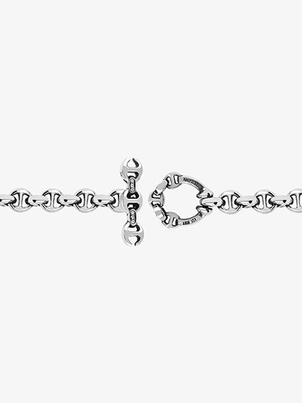 Hoorsenbuhs sterling silver ID bracelet with tri-link pendant and diamond bridges, 5MM Open-Link, toggle detail.