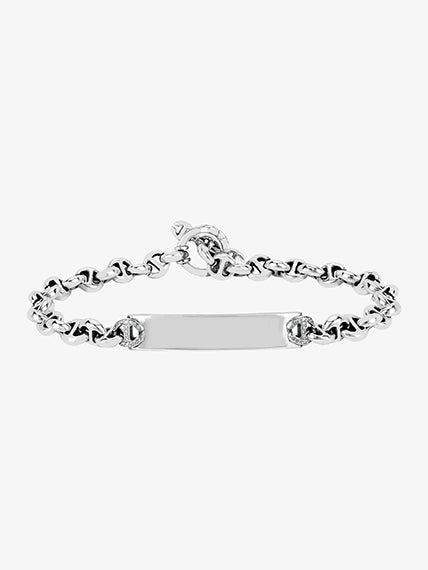 Hoorsenbuhs 5MM Open-Link sterling silver monogram bracelet with diamond plate and tri-link toggle closure.