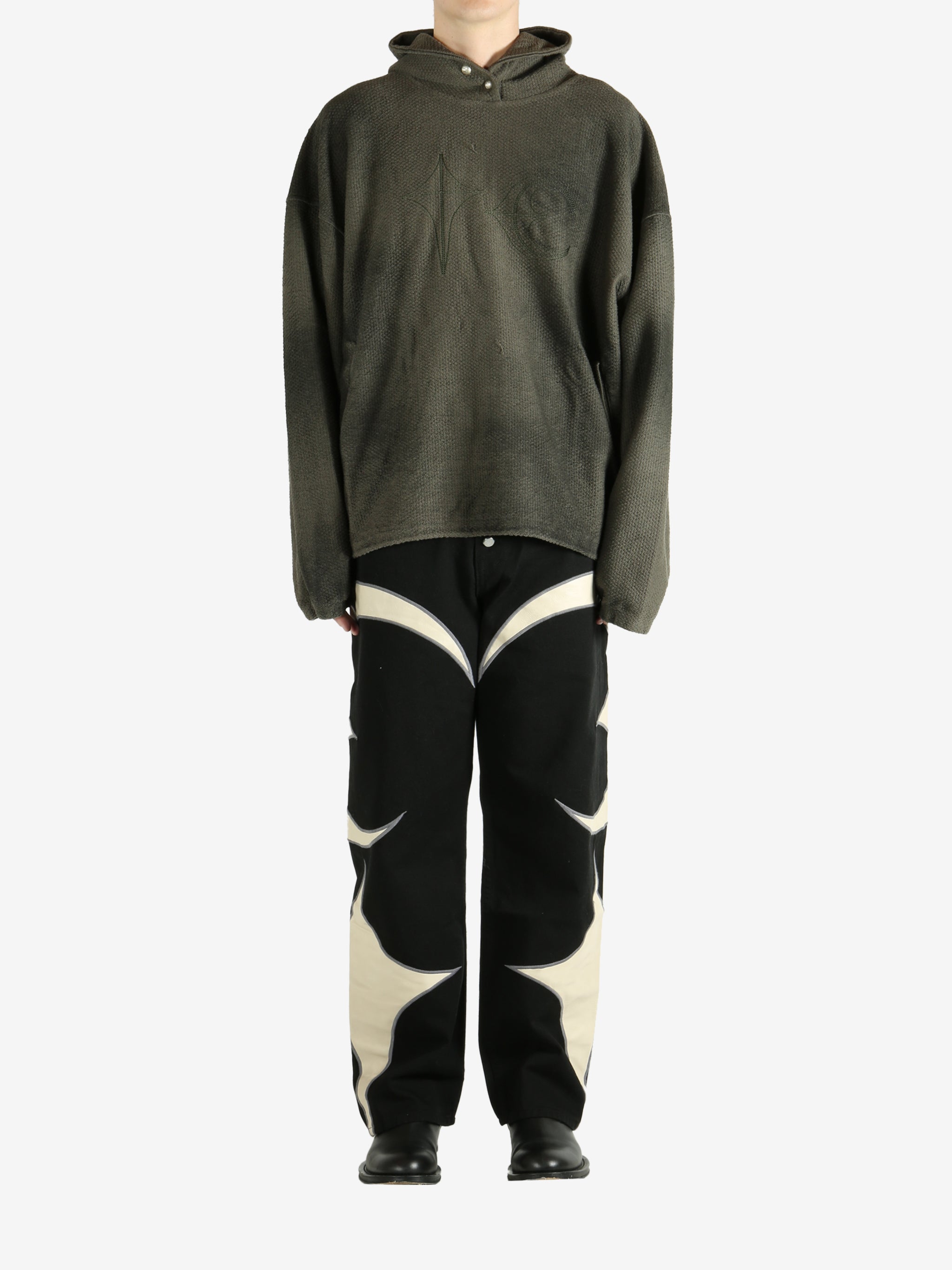 Green hoodie, full body view