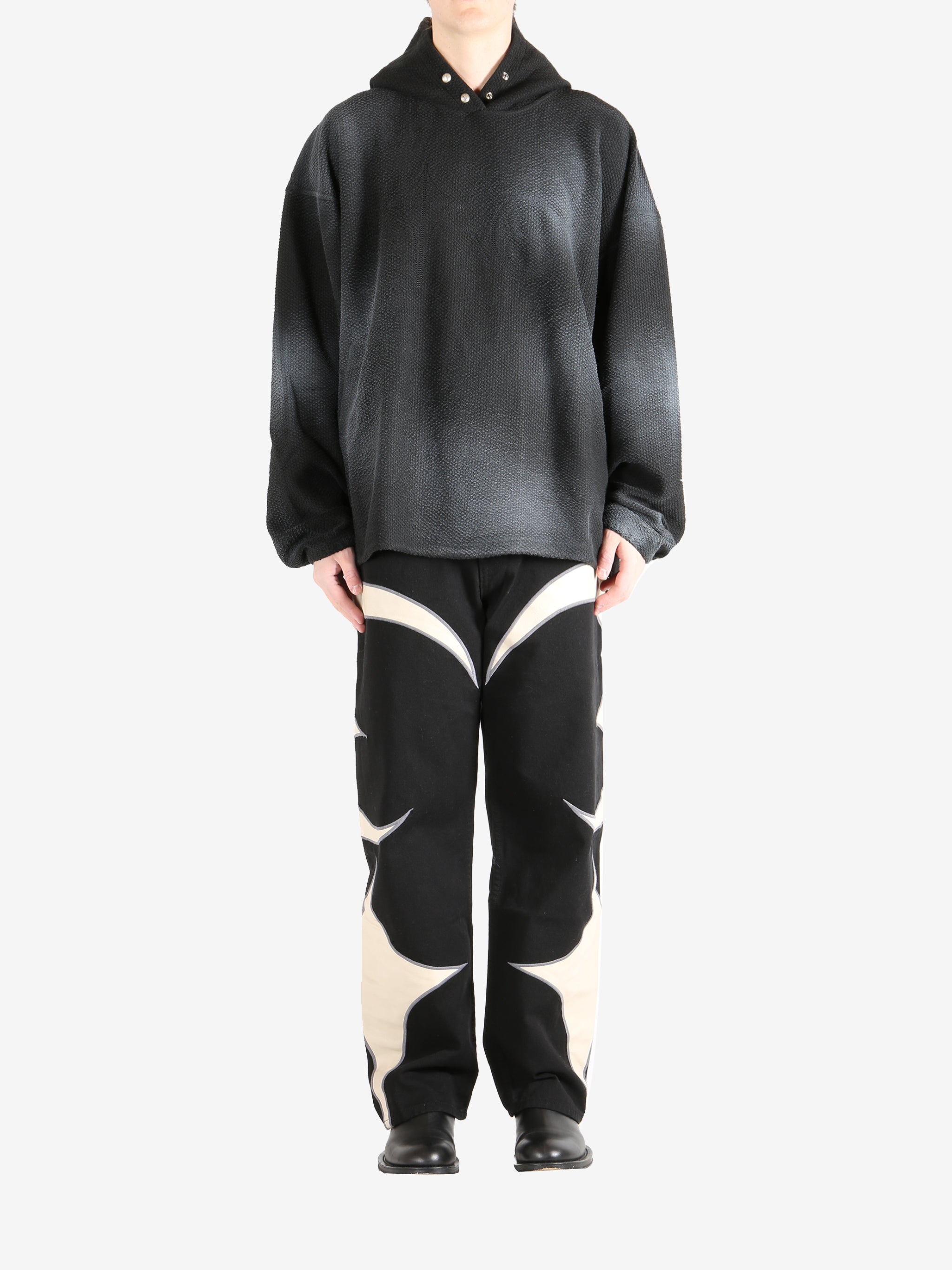 Black hoodie, full body view