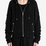Black hoodie worn by a person, showing the hoodie fit