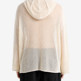 White knitwear worn by a person, back view